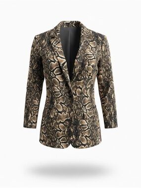 Worthington Snake-Print Blazer Jacket - Taupe & Black
